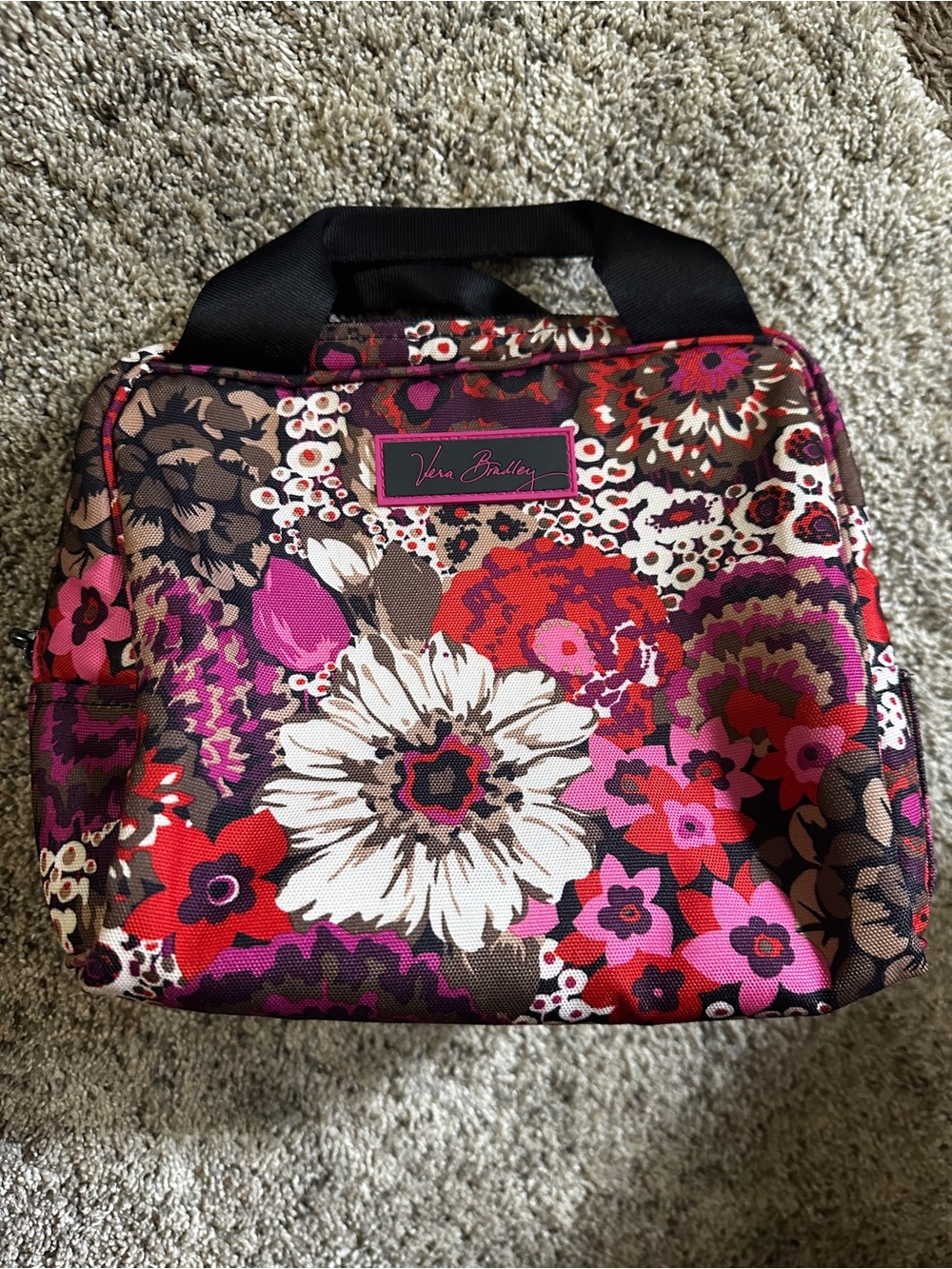 Vera Bradley Pink Floral insulated lunch Bag has yellow stain inside, pictured